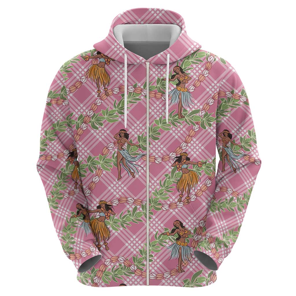 Lokelani Pink Palaka Hula Girls Seamless Hawaii Aloha Zip Hoodie LT7 - Polynesian Pride