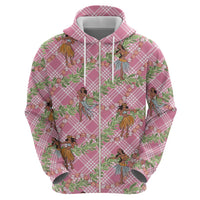 Lokelani Pink Palaka Hula Girls Seamless Hawaii Aloha Zip Hoodie LT7 - Polynesian Pride