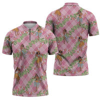 Lokelani Pink Palaka Hula Girls Seamless Hawaii Aloha Zipper Polo Shirt - Polynesian Pride