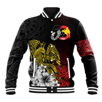 Personalized Papua New Guinea 50th Independence Anniversary Baseball Jacket Oro Tapa Mix Plumeria LT7 Unisex Black - Polynesian Pride