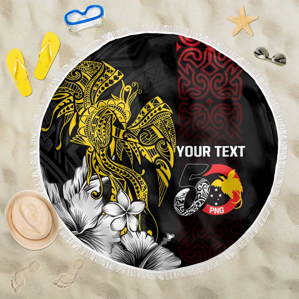 Personalized Papua New Guinea 50th Independence Anniversary Beach Blanket Oro Tapa Mix Plumeria
