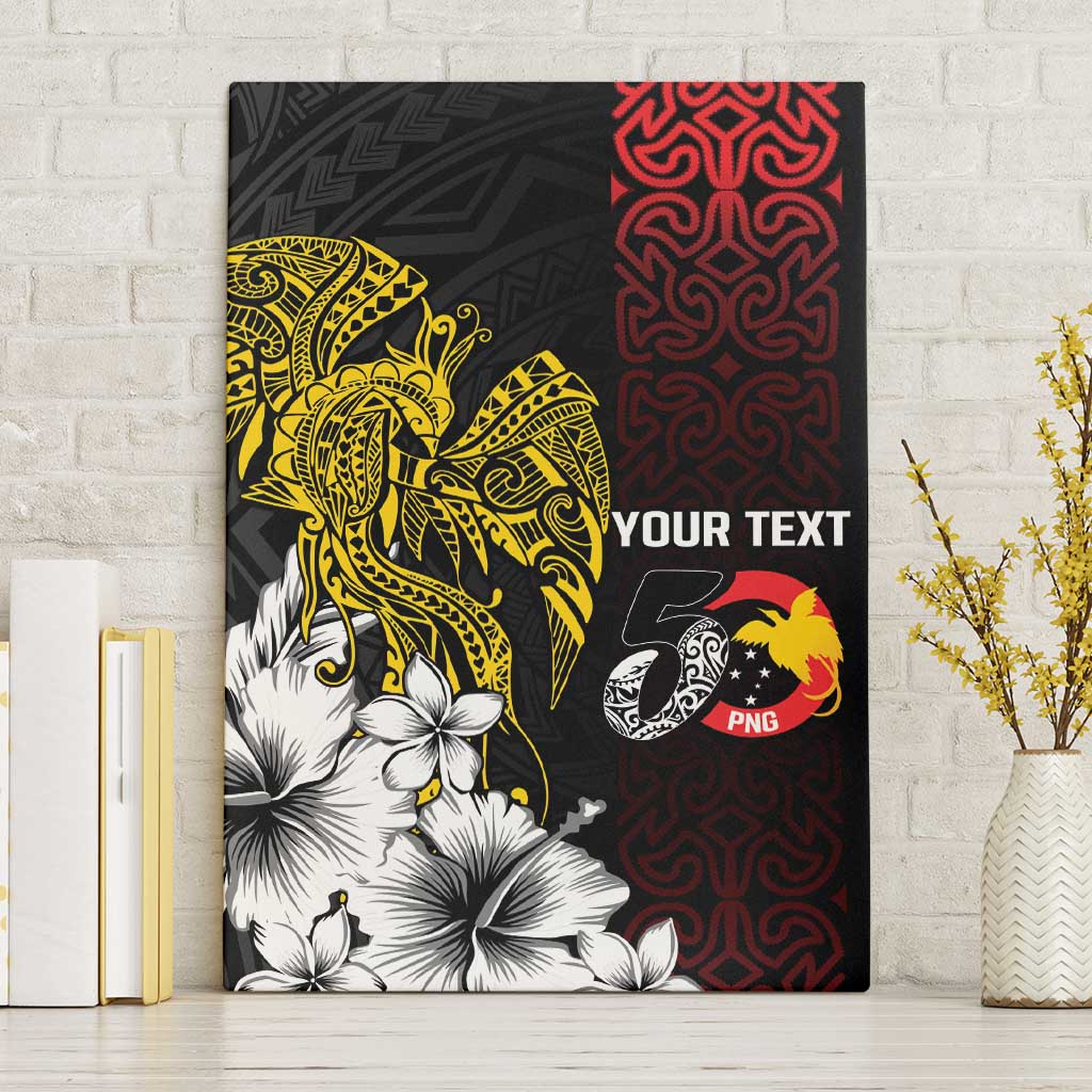 Personalized Papua New Guinea 50th Independence Anniversary Canvas Wall Art Oro Tapa Mix Plumeria LT7 Without Frame Black - Polynesian Pride