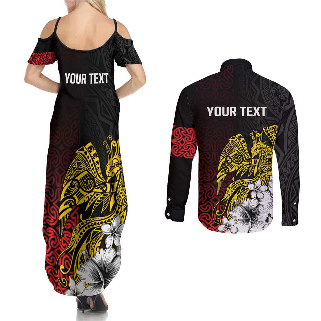 Personalized Papua New Guinea 50th Independence Anniversary Couples Matching Summer Maxi Dress and Long Sleeve Button Shirt Oro Tapa Mix Plumeria LT7 - Polynesian Pride