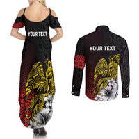 Personalized Papua New Guinea 50th Independence Anniversary Couples Matching Summer Maxi Dress and Long Sleeve Button Shirt Oro Tapa Mix Plumeria LT7 - Polynesian Pride