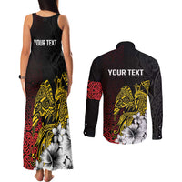 Personalized Papua New Guinea 50th Independence Anniversary Couples Matching Tank Maxi Dress and Long Sleeve Button Shirt Oro Tapa Mix Plumeria LT7 - Polynesian Pride