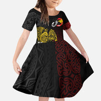 Personalized Papua New Guinea 50th Independence Anniversary Family Matching Long Sleeve Bodycon Dress and Hawaiian Shirt Oro Tapa Mix Plumeria LT7 Daughter's Dress Black - Polynesian Pride