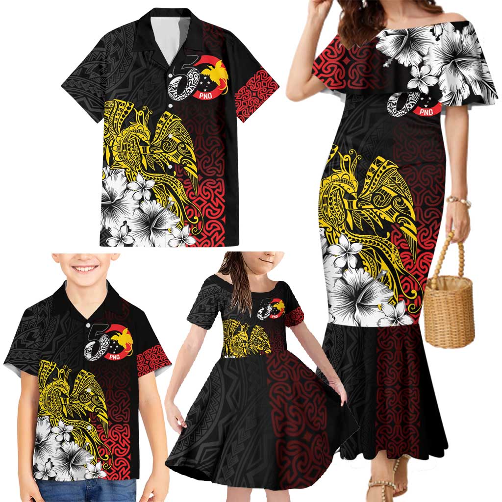 Personalized Papua New Guinea 50th Independence Anniversary Family Matching Mermaid Dress and Hawaiian Shirt Oro Tapa Mix Plumeria LT7 - Polynesian Pride