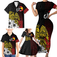 Personalized Papua New Guinea 50th Independence Anniversary Family Matching Short Sleeve Bodycon Dress and Hawaiian Shirt Oro Tapa Mix Plumeria LT7 - Polynesian Pride