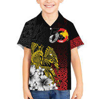 Personalized Papua New Guinea 50th Independence Anniversary Kid Hawaiian Shirt Oro Tapa Mix Plumeria LT7 Kid Black - Polynesian Pride