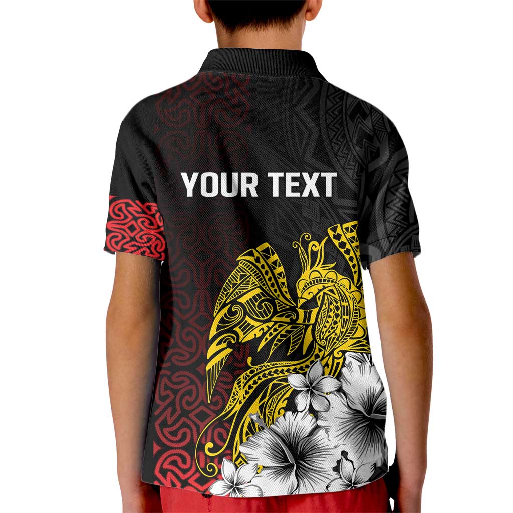 Personalized Papua New Guinea 50th Independence Anniversary Kid Polo Shirt Oro Tapa Mix Plumeria LT7 - Polynesian Pride