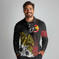 Personalized Papua New Guinea 50th Independence Anniversary Long Sleeve Polo Shirt Oro Tapa Mix Plumeria LT7 - Polynesian Pride
