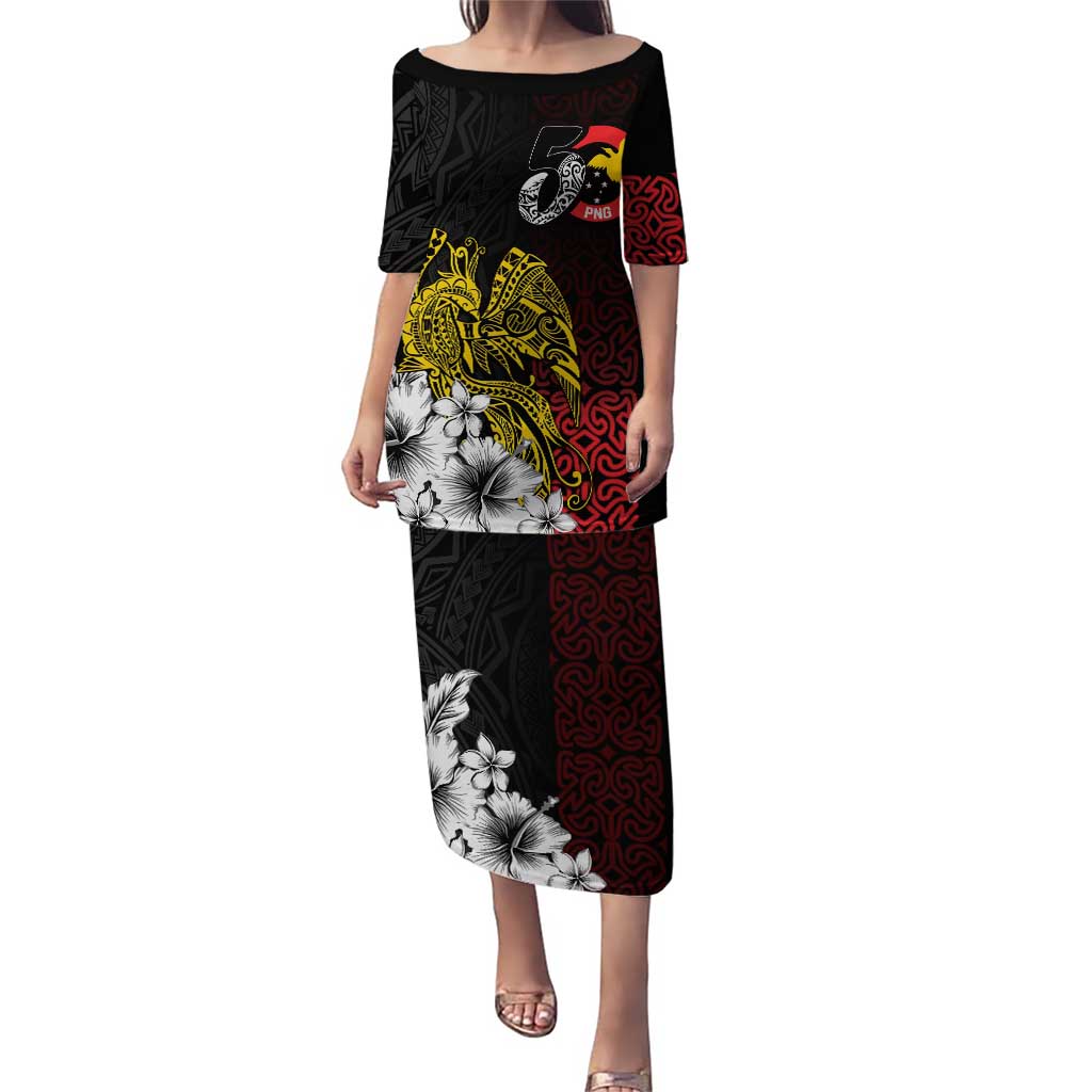 Personalized Papua New Guinea 50th Independence Anniversary Puletasi Oro Tapa Mix Plumeria