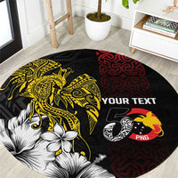 Personalized Papua New Guinea 50th Independence Anniversary Round Carpet Oro Tapa Mix Plumeria LT7 Black - Polynesian Pride