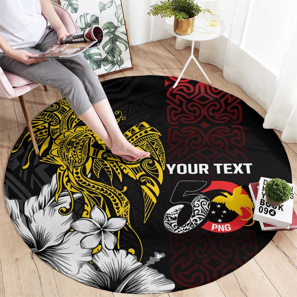 Personalized Papua New Guinea 50th Independence Anniversary Round Carpet Oro Tapa Mix Plumeria LT7 - Polynesian Pride