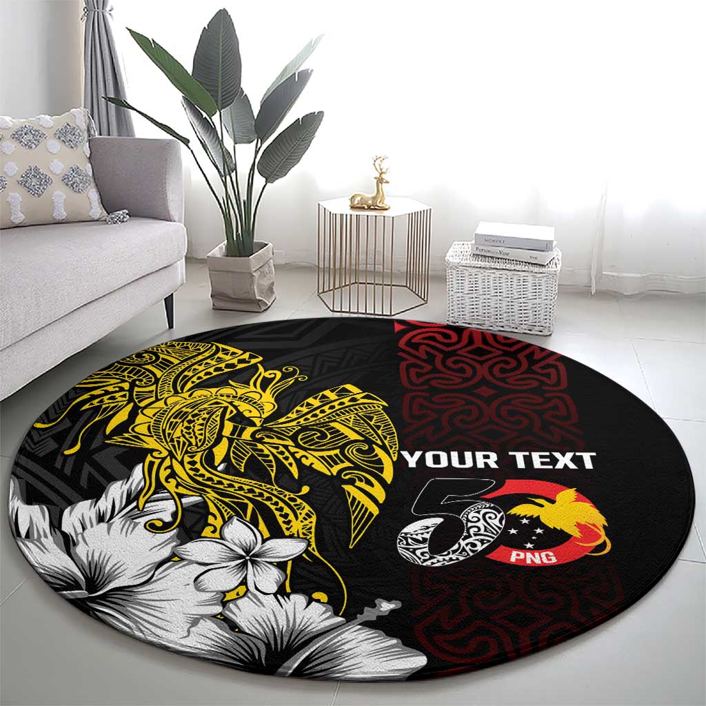 Personalized Papua New Guinea 50th Independence Anniversary Round Carpet Oro Tapa Mix Plumeria LT7 - Polynesian Pride