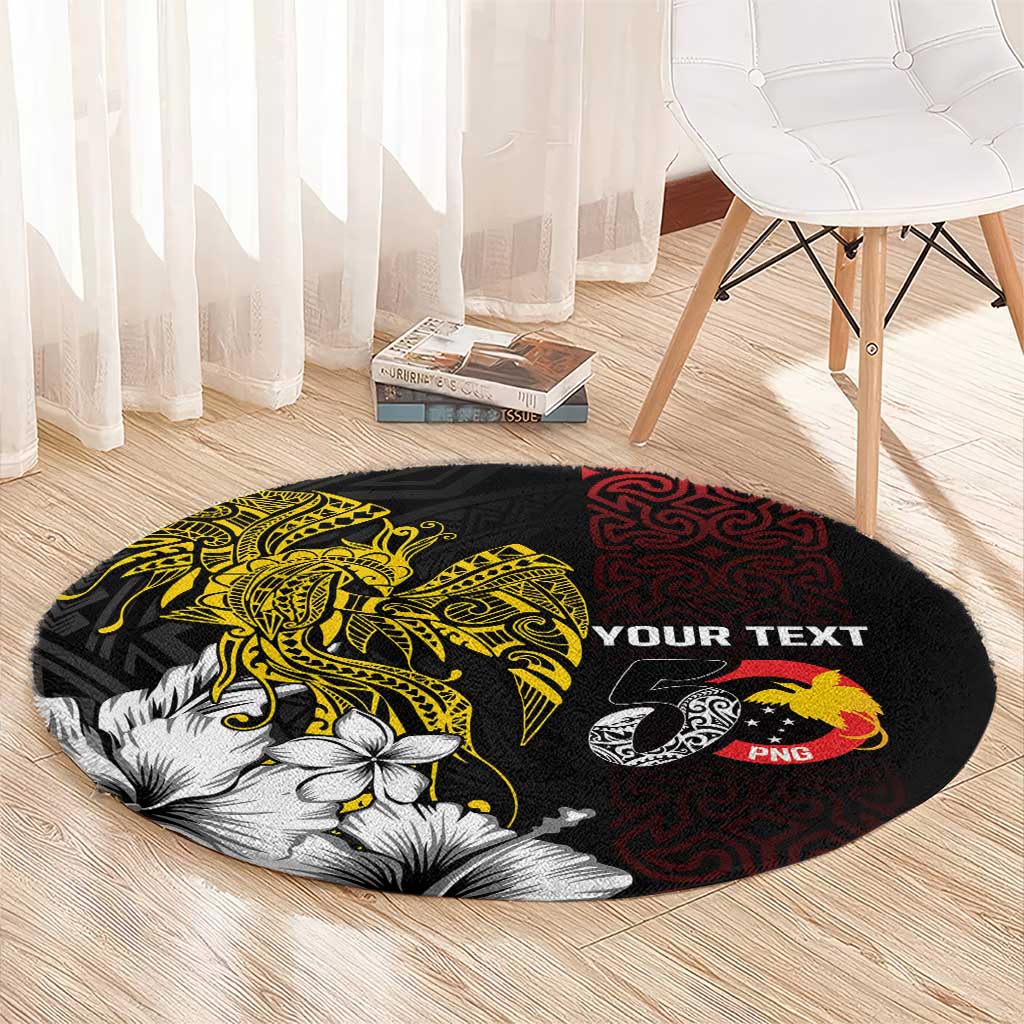 Personalized Papua New Guinea 50th Independence Anniversary Round Carpet Oro Tapa Mix Plumeria LT7 - Polynesian Pride