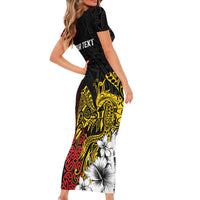 Personalized Papua New Guinea 50th Independence Anniversary Short Sleeve Bodycon Dress Oro Tapa Mix Plumeria LT7 - Polynesian Pride
