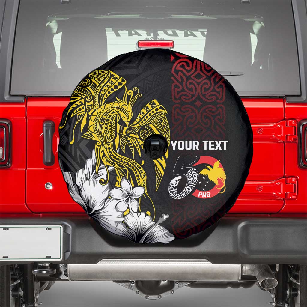 Personalized Papua New Guinea 50th Independence Anniversary Spare Tire Cover Oro Tapa Mix Plumeria LT7 - Polynesian Pride
