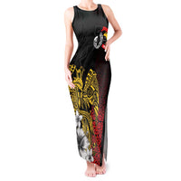 Personalized Papua New Guinea 50th Independence Anniversary Tank Maxi Dress Oro Tapa Mix Plumeria LT7 Women Black - Polynesian Pride