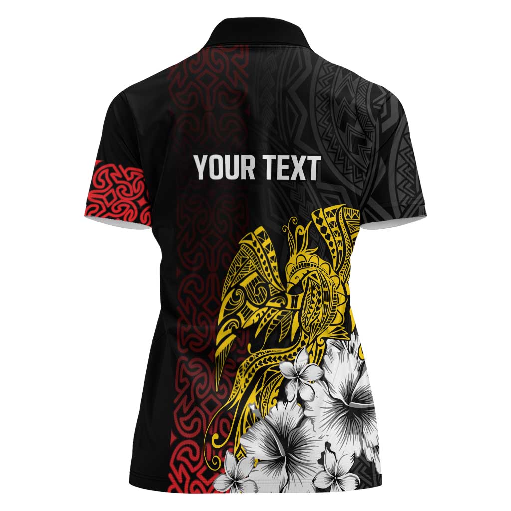 Personalized Papua New Guinea 50th Independence Anniversary Women Polo Shirt Oro Tapa Mix Plumeria LT7 - Polynesian Pride