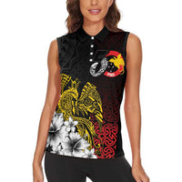 Personalized Papua New Guinea 50th Independence Anniversary Women Sleeveless Polo Shirt Oro Tapa Mix Plumeria LT7 - Polynesian Pride