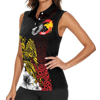 Personalized Papua New Guinea 50th Independence Anniversary Women Sleeveless Polo Shirt Oro Tapa Mix Plumeria LT7 - Polynesian Pride
