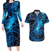 New Zealand Maori Matariki Couples Matching Long Sleeve Bodycon Dress and Hawaiian Shirt Galaxy Kowhaiwhai LT7 Galaxy - Polynesian Pride