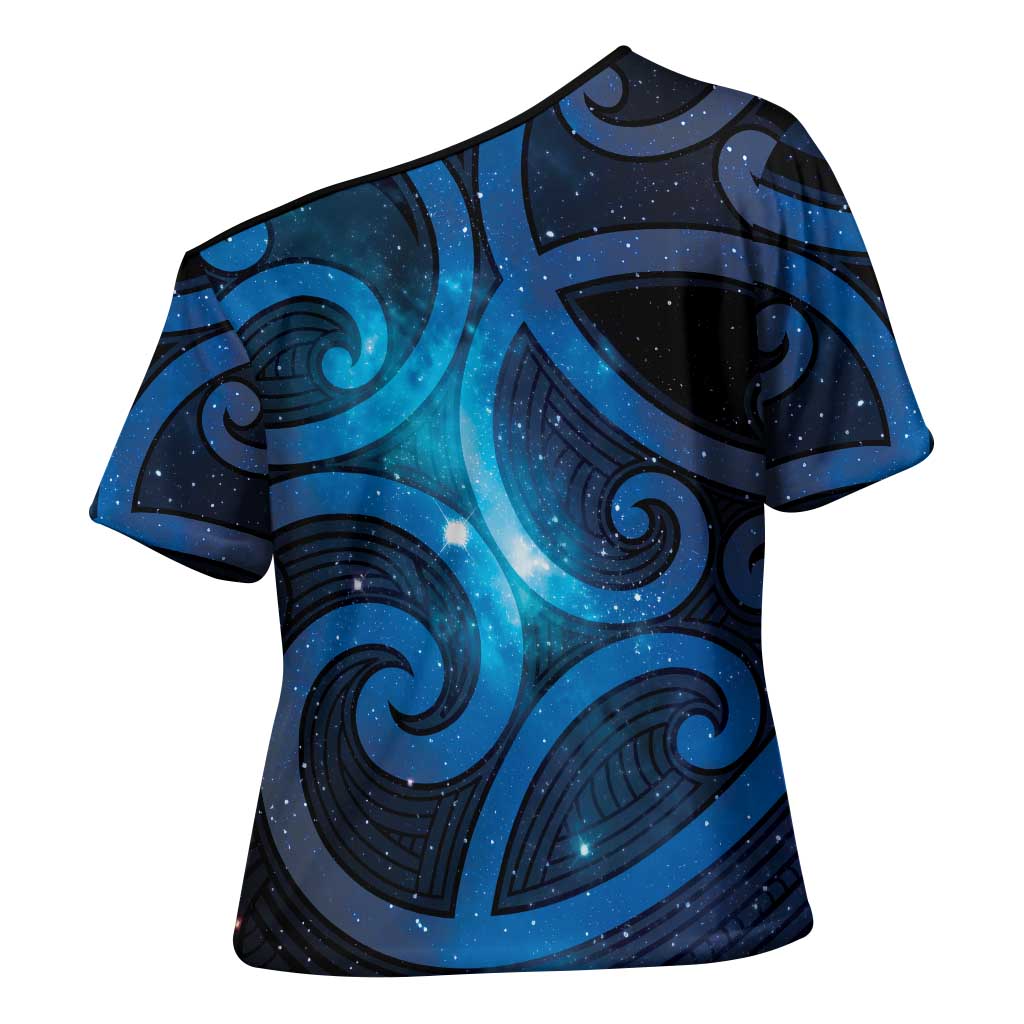 New Zealand Maori Matariki Cross Shoulder Shirt Galaxy Kowhaiwhai LT7 - Polynesian Pride