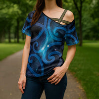 New Zealand Maori Matariki Cross Shoulder Shirt Galaxy Kowhaiwhai LT7 - Polynesian Pride