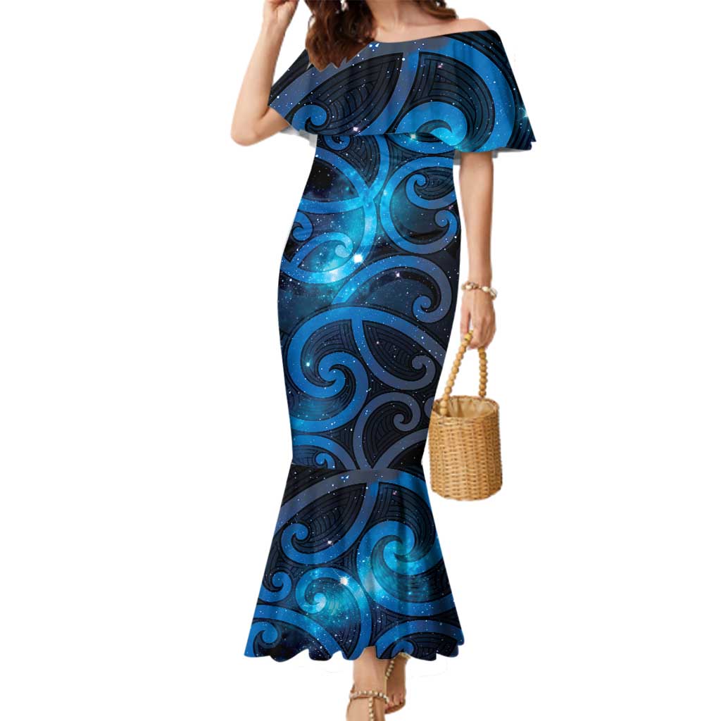 New Zealand Maori Matariki Family Matching Mermaid Dress and Hawaiian Shirt Galaxy Kowhaiwhai LT7 Mom's Dress Galaxy - Polynesian Pride