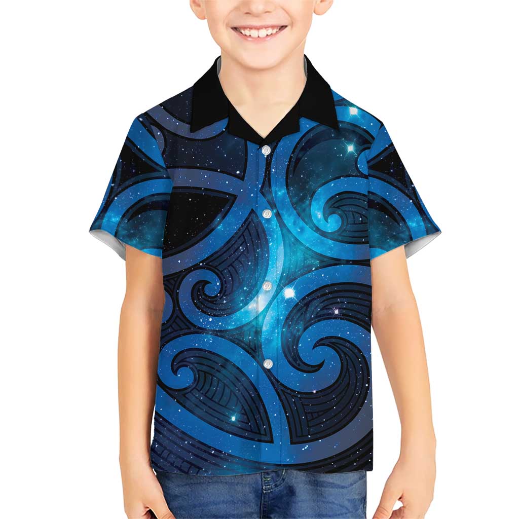 New Zealand Maori Matariki Family Matching Off Shoulder Maxi Dress and Hawaiian Shirt Galaxy Kowhaiwhai LT7 Son's Shirt Galaxy - Polynesian Pride