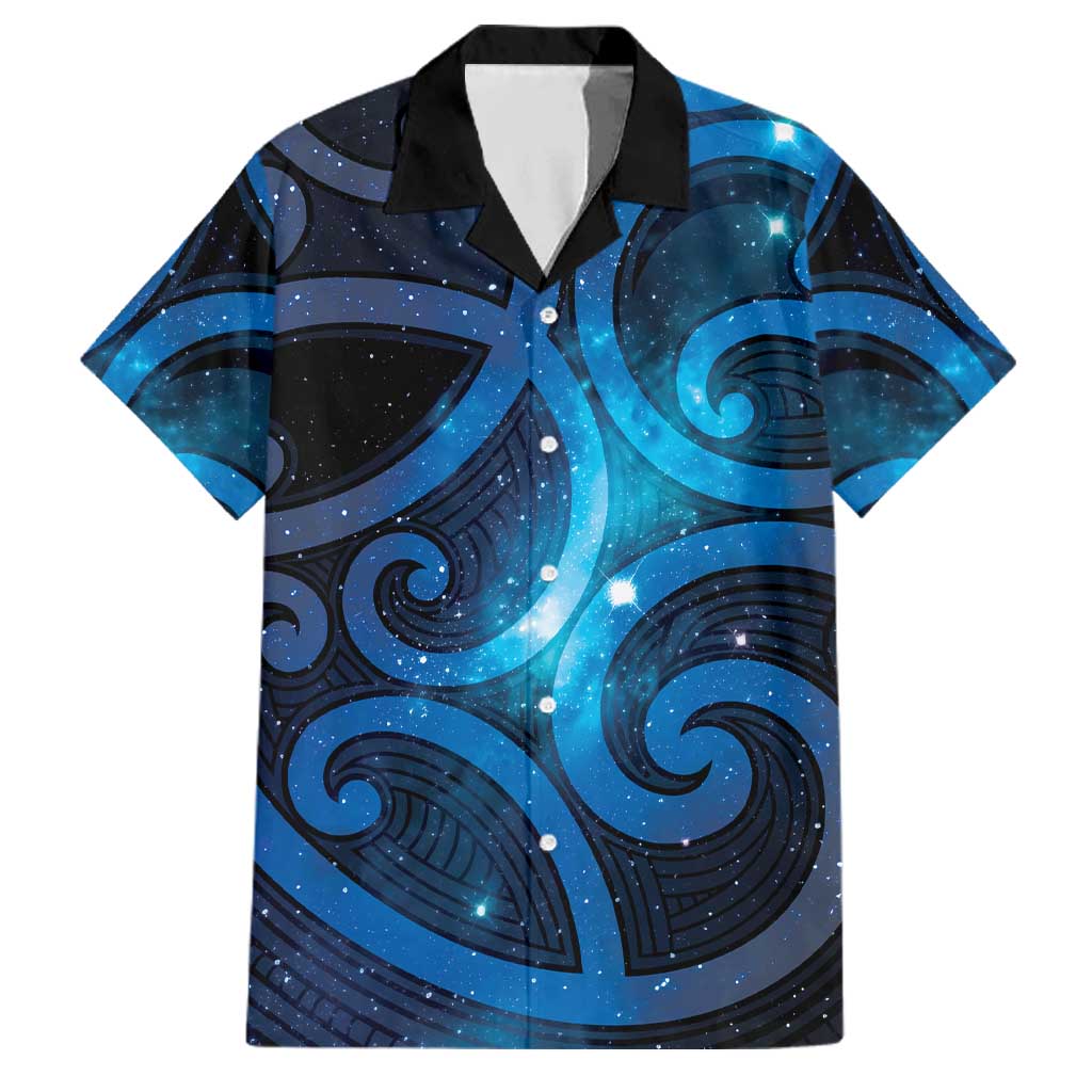 New Zealand Maori Matariki Family Matching Off Shoulder Short Dress and Hawaiian Shirt Galaxy Kowhaiwhai LT7 Dad's Shirt - Short Sleeve Galaxy - Polynesian Pride