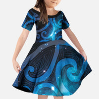 New Zealand Maori Matariki Family Matching Puletasi and Hawaiian Shirt Galaxy Kowhaiwhai LT7 Daughter's Dress Galaxy - Polynesian Pride