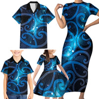New Zealand Maori Matariki Family Matching Short Sleeve Bodycon Dress and Hawaiian Shirt Galaxy Kowhaiwhai LT7 - Polynesian Pride