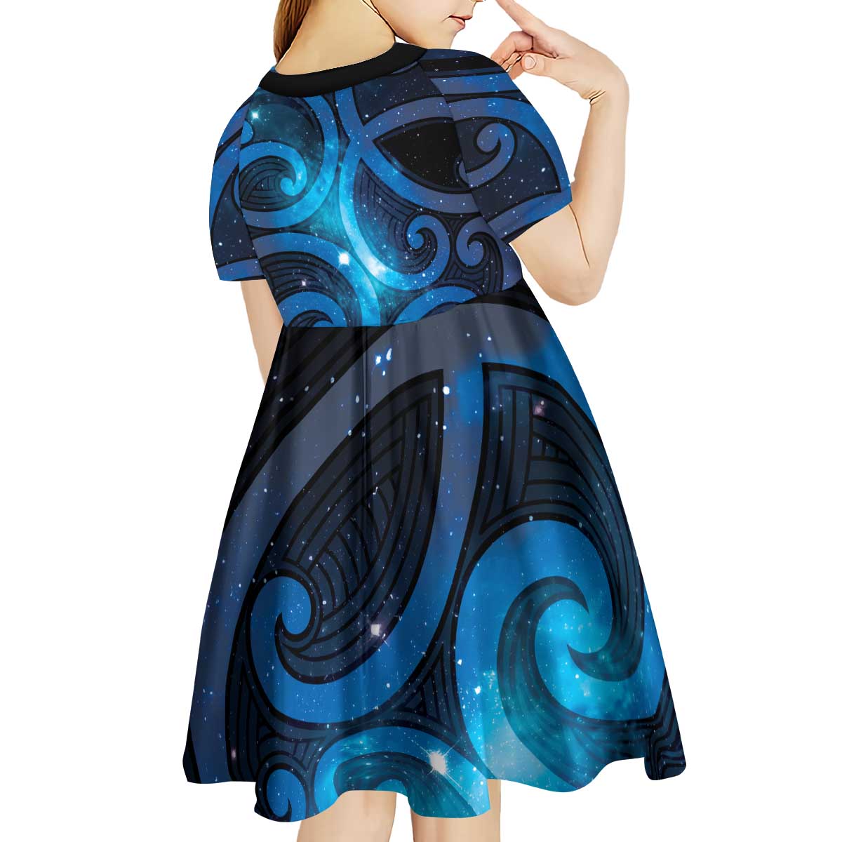 New Zealand Maori Matariki Kid Short Sleeve Dress Galaxy Kowhaiwhai LT7 - Polynesian Pride