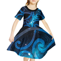 New Zealand Maori Matariki Kid Short Sleeve Dress Galaxy Kowhaiwhai LT7 - Polynesian Pride