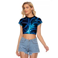 New Zealand Maori Matariki Raglan Cropped T Shirt Galaxy Kowhaiwhai LT7 Female Galaxy - Polynesian Pride