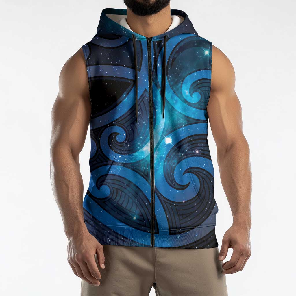 New Zealand Maori Matariki Sleeveless Zip Hoodie Galaxy Kowhaiwhai LT7 - Polynesian Pride