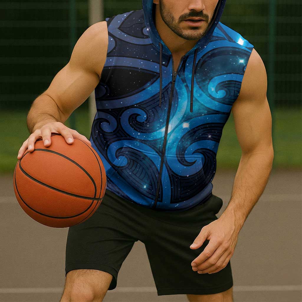New Zealand Maori Matariki Sleeveless Zip Hoodie Galaxy Kowhaiwhai LT7 - Polynesian Pride