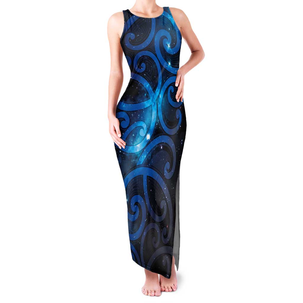 New Zealand Maori Matariki Tank Maxi Dress Galaxy Kowhaiwhai