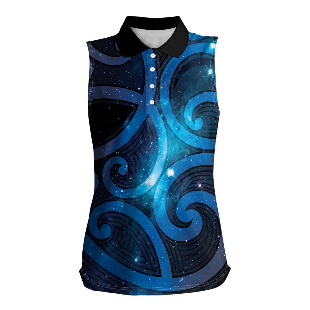 New Zealand Maori Matariki Women Sleeveless Polo Shirt Galaxy Kowhaiwhai