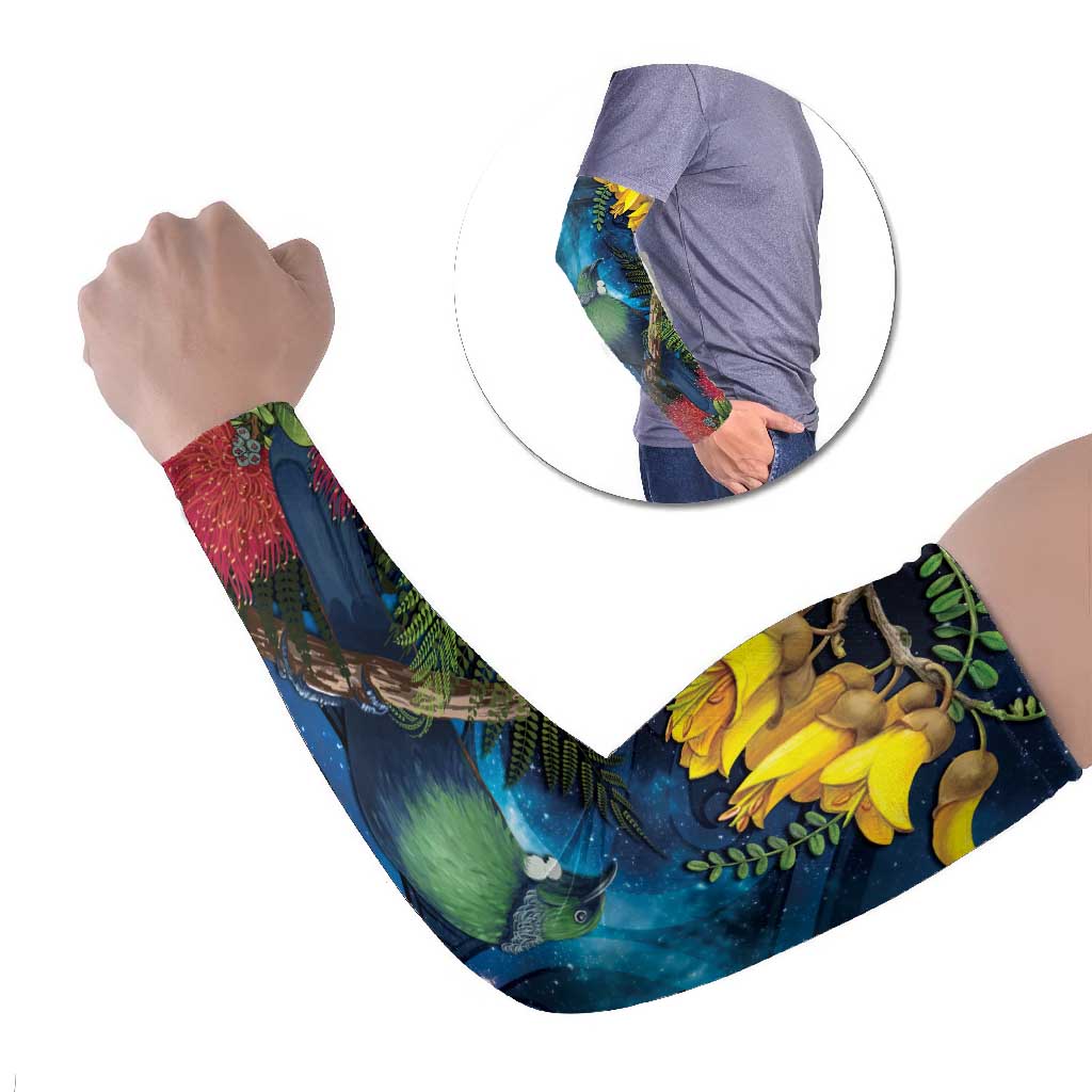 Tui Bird New Zealand Starry Sky Arm Sleeves Maori Koru LT7 Set of 2 Galaxy - Polynesian Pride