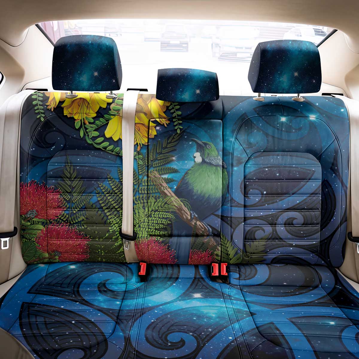 Tui Bird New Zealand Starry Sky Back Car Seat Cover Maori Koru LT7 - Polynesian Pride
