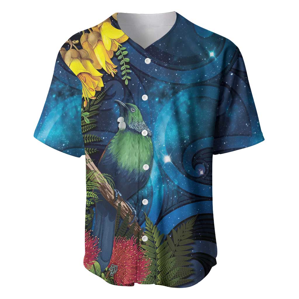 Tui Bird New Zealand Starry Sky Baseball Jersey Maori Koru
