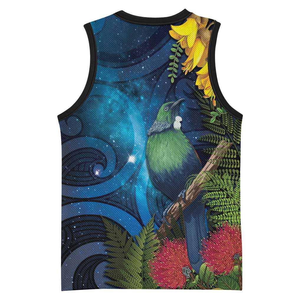Tui Bird New Zealand Starry Sky Basketball Jersey Maori Koru