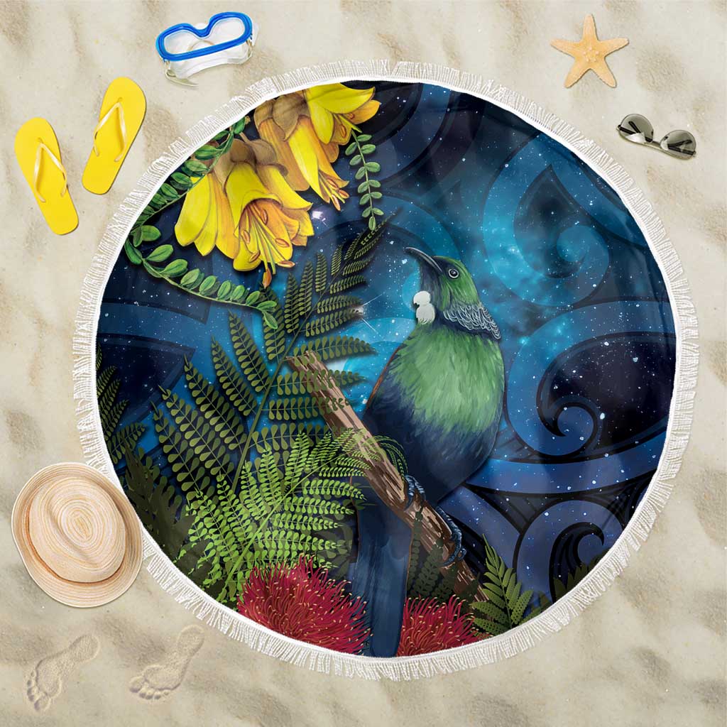 Tui Bird New Zealand Starry Sky Beach Blanket Maori Koru LT7 One Size 150cm Galaxy - Polynesian Pride
