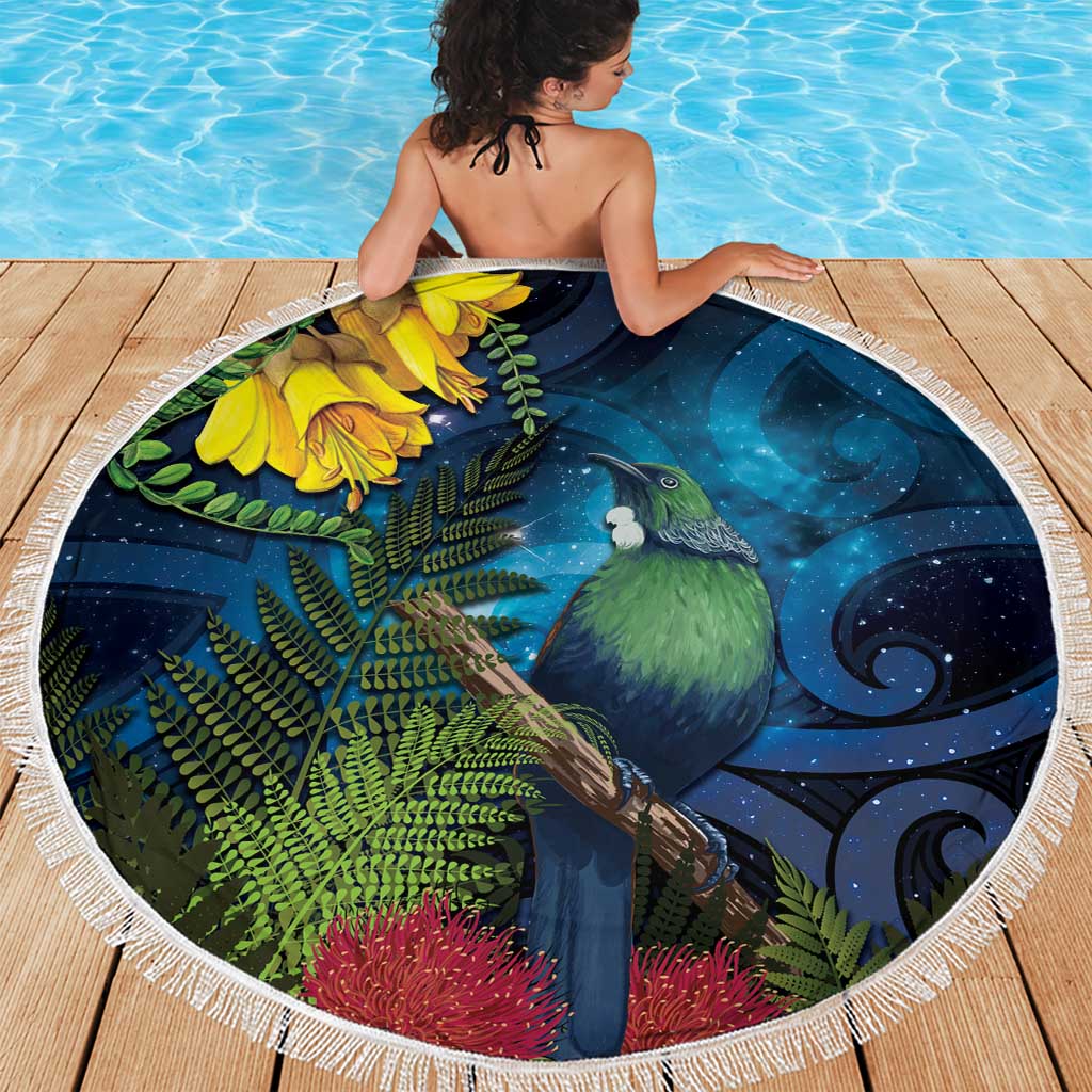 Tui Bird New Zealand Starry Sky Beach Blanket Maori Koru LT7 - Polynesian Pride