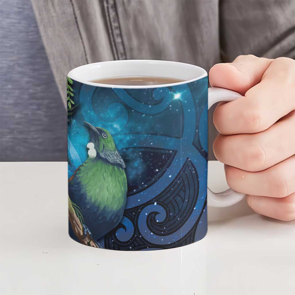 Tui Bird New Zealand Starry Sky Ceramic Mug Maori Koru