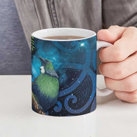 Tui Bird New Zealand Starry Sky Ceramic Mug Maori Koru