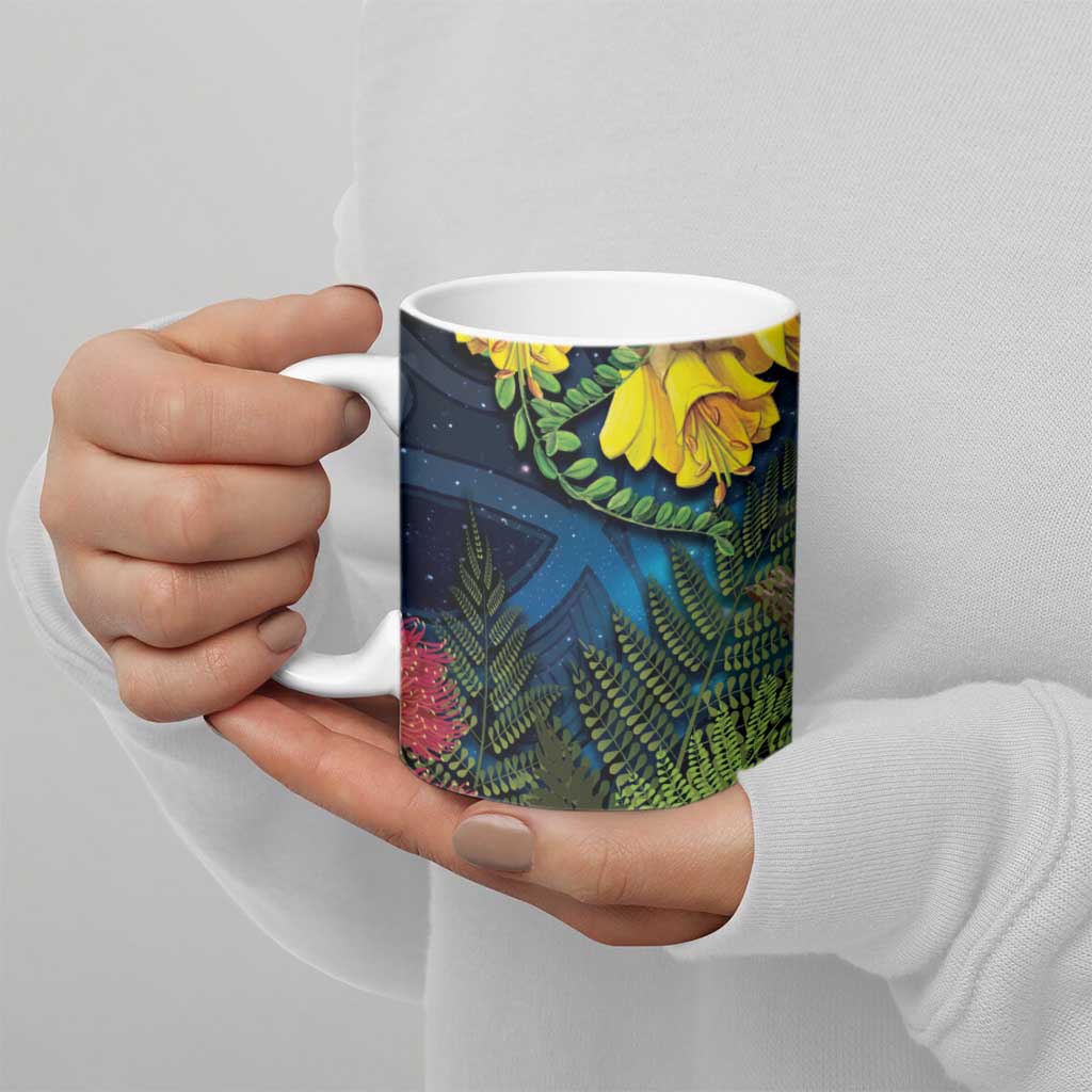 Tui Bird New Zealand Starry Sky Ceramic Mug Maori Koru